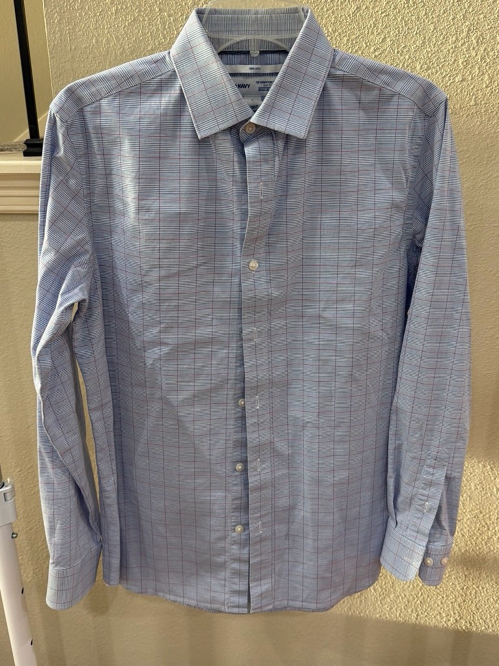 Light Blue Plaid Men's Dress Shirt size S